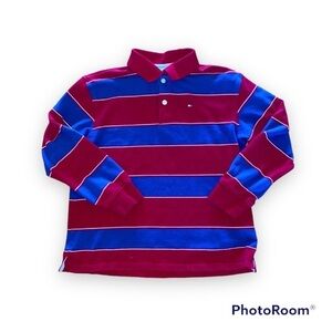 Tommy Hilfiger Red Blue Bold Striped Long Sleeve Polo Boys Small